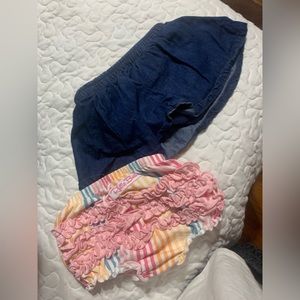 Ruffled bloomers and denim skirt.